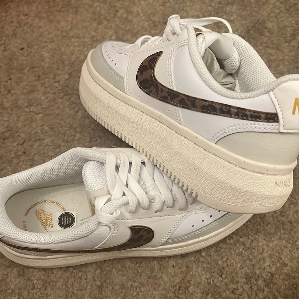 Brand new Nike Court Vision Alta - white and cheetah - never worn, new with box